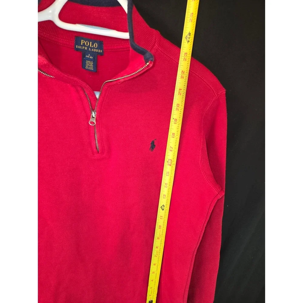 Polo Ralph Lauren Red Waffle Knit Quarter‎ Zip Pullover Sweater Size L 14 16